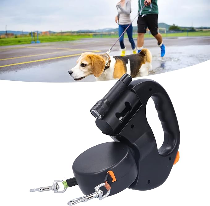 Correa retráctil doble para 2 perros con linterna - Image 2
