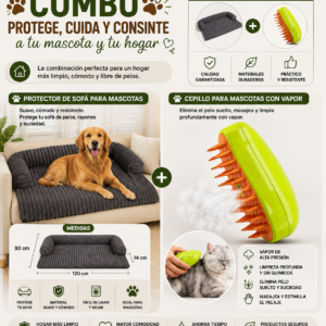 Combo para mascotas: protector de sofá + cepillo con vapor