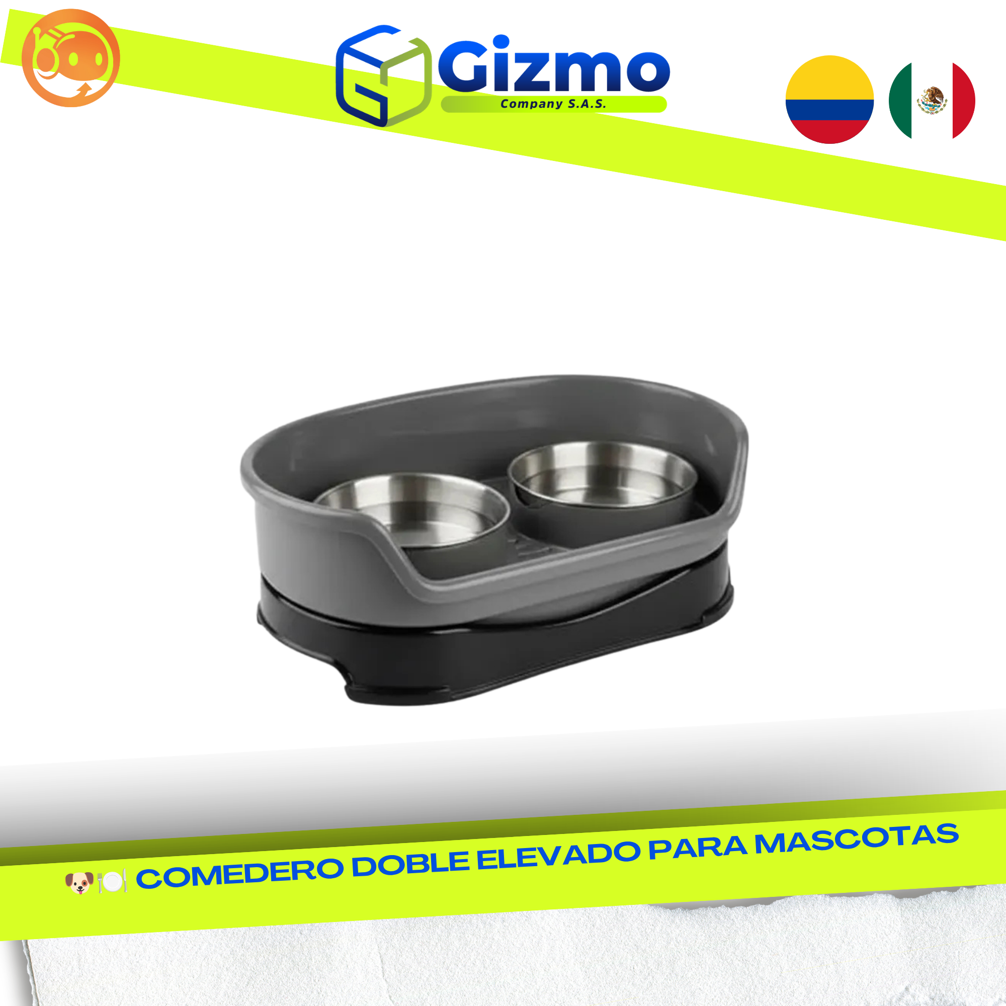 Comedero doble elevado con tazones de acero - Image 3